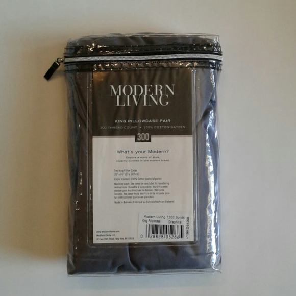 King Pillowcase Pair. Graphite  Cotten Sateen  NEW - Picture 3 of 5